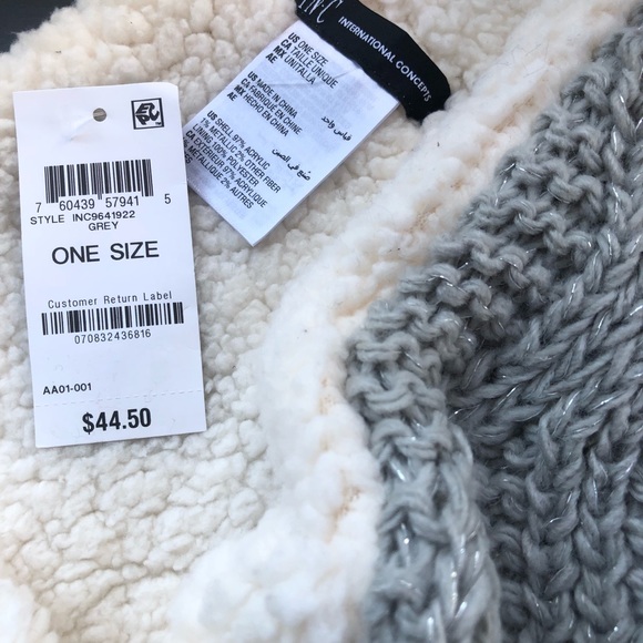 INC-Cable Shine-Knit Infinity/Loop Scarf-Sherpa Lined-NWT - Picture 4 of 4